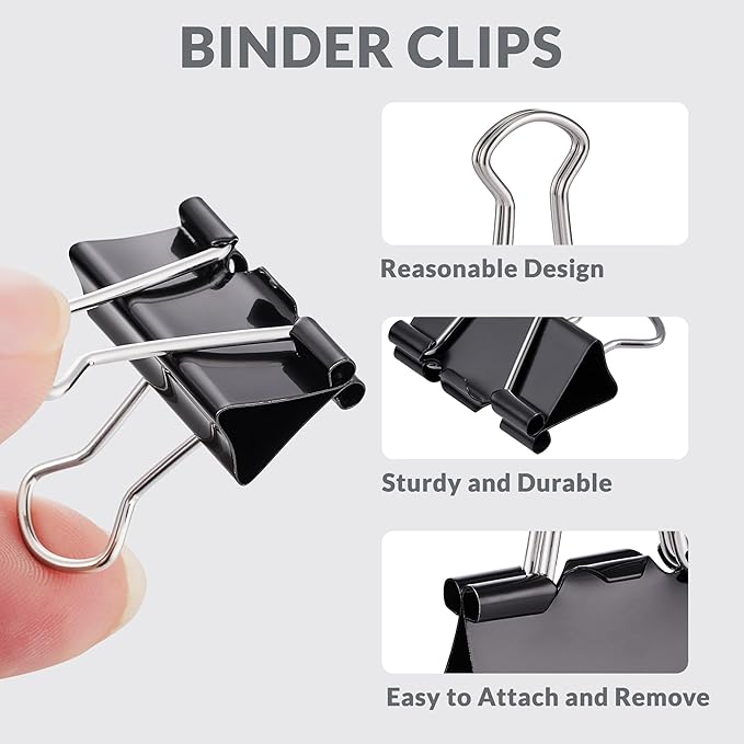 NEEWAY 100 Count Binder Clips Assorted Sizes, Paper Binder Clips, Metal Paper - Image 3