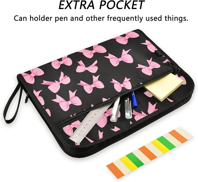 Expanding File Folder Pink Bow Black N Accordion File Organizer 13 Pockets - Image 6