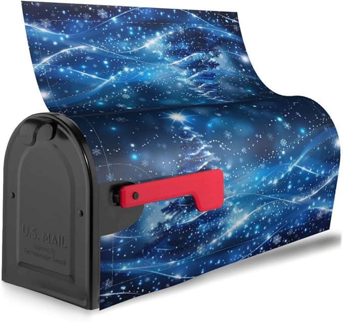 Blue Christmastree Welcome Magnetic Mailbox Cover, Xmas Tree Mailbox Wrap - Image 3