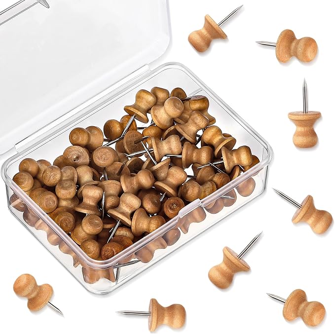 Sawysine 80 Pcs Wood Push Pins, Cute Thumb Tacks Decorative Push Pins by Sawysine