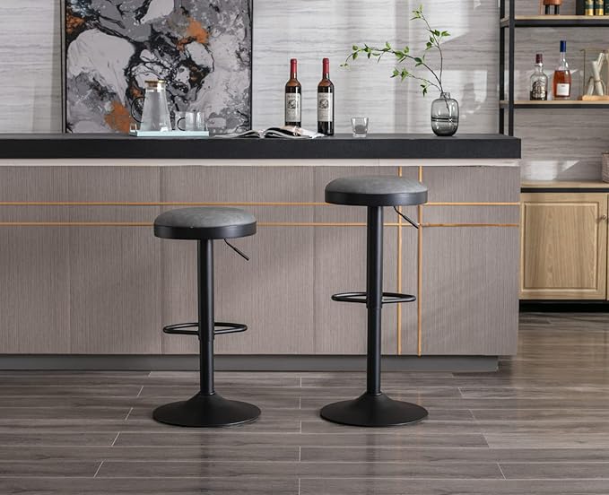 Round Swivel Counter Height Bar Stools Set of 4 Modern Adjustable Barstools Backless PU Leather Bar Chairs Industrial Island Chairs with Metal Base/Footrest for Kitchen Island/Pub/Bar, Grey-DeskLoop Office
