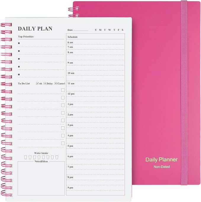 Daily Planner Undated, Asten To Do List Notebook Hourly Schedules Spiral by AstenInc