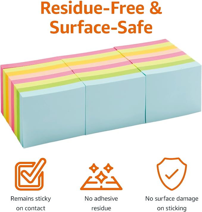 Amazon Basics Mini Rectangular Sticky Notes, 1.5x2 Inches, Bright Colors - Image 2