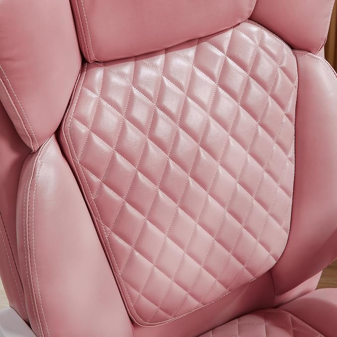 Ergonomic Office Chair with Foot Rest, Executive Chair with Footrest PU Leather Computer Chair, Big and Tall Chair Reclining Desk Chair, Thick Padded Coil Spring Seat, 400 lbs Capacity (Pink)-DeskLoop Office