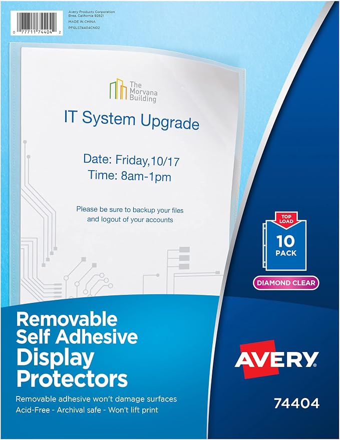 Avery Self-Adhesive Wall and Door Communication Display Protectors, 10 Clear by Avery