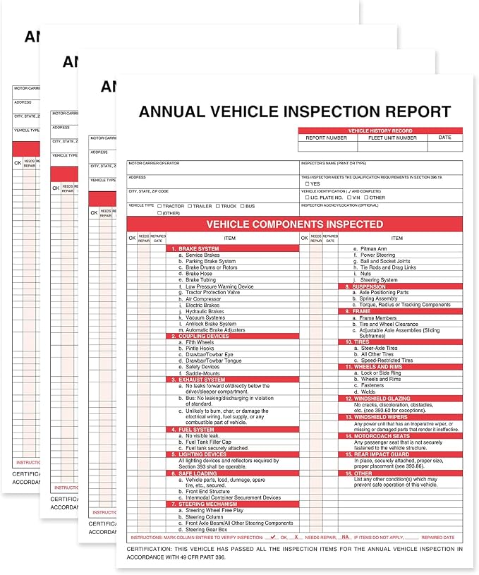 Annual Vehicle Inspection Report Form 25-pk 3-Ply Carbonless, 8.5" x 11.75" + - Image 4