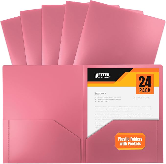 Better Office Products Heavyweight Plastic 2 Pocket Portfolio Folder, Letter by BetterOfficeProducts