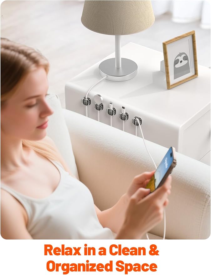 Cable Clips, 12 Pack Cord Holder Cord Organizer Spring Cord Clips Phone Charger - Image 9