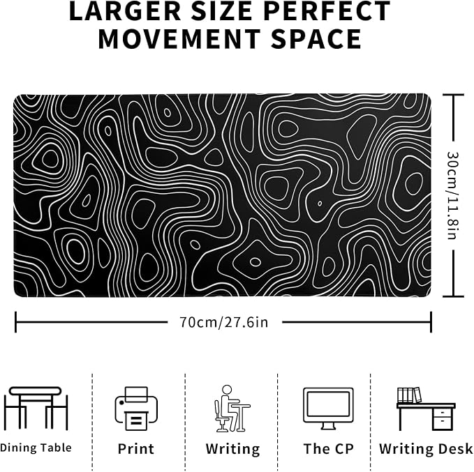 Topographic Contour Gaming Mouse Pad Black Large Mouse Pad - Image 2