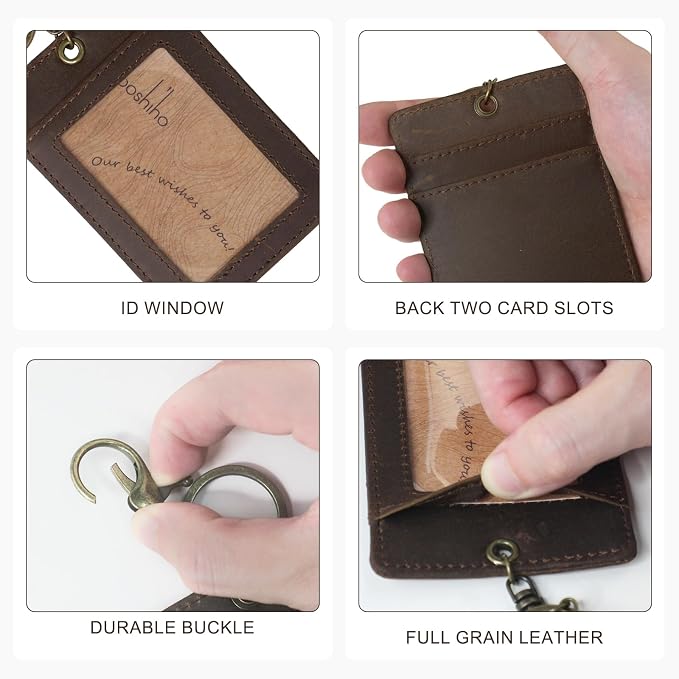 Badge Holder: Boshiho Cowhide Leather ID Card Badge Holder - Image 5