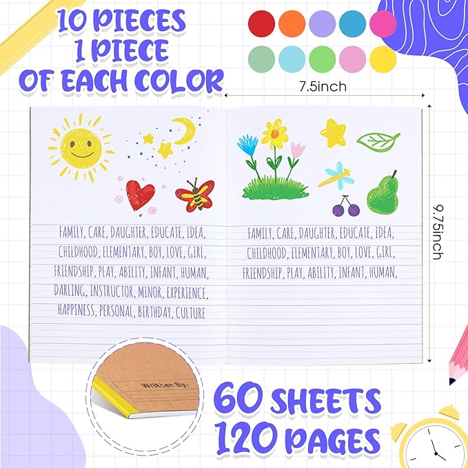 Henoyso 10 Pcs 120 Pages Primary Composition Notebooks K-2, Primary Journal Grades K-2, Writing Journal Practice Notebook for Kids in Preschool, Kindergarten, Back to School Supplies (Stylish)-DeskLoop Office