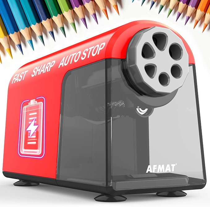 AFMAT Electric Pencil Sharpener Heavy Duty, 6 Holes, Cordless & Rechargeable by AFMAT