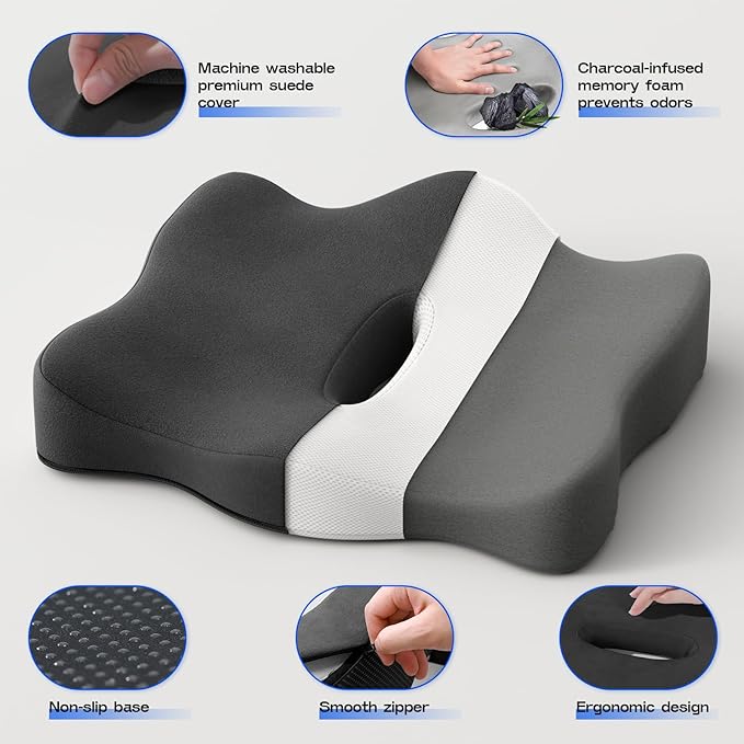 Seat Cushions for Office Chairs - Pressure Relief Seat Cushion - Car Seat Cushions for Pressure Relief, Tailbone Pain, Sciatica & Back Pain Relief for Office Chairs (Jet Black)-DeskLoop Office