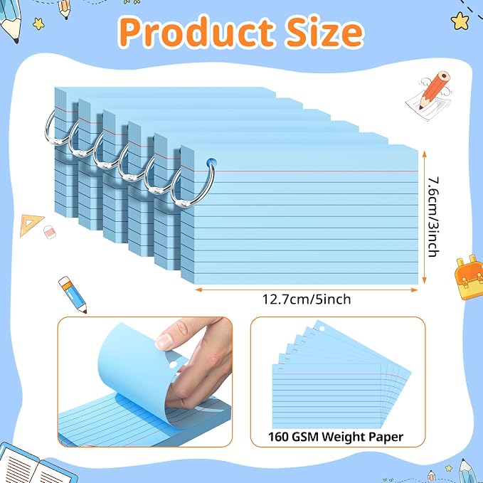 Index Cards 3x5 Inches, Punched Lined Study Card Ruled Flashcards Notecards - Image 2