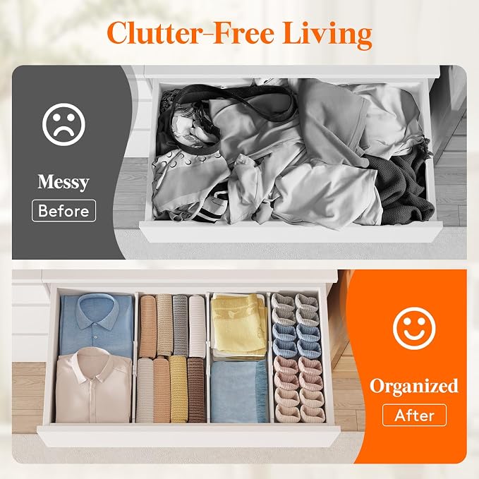Lifewit 9 Pack Drawer Dividers for Clothes, Adjustable White Plastic Separators - Image 8