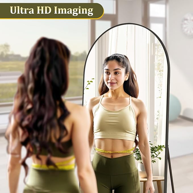 HARRITPURE 65"x24" Arched Full Length Mirror Free Standing & Wall-Mounted Full-Length Mirror with Stand Modern Black Mirror for Living Room Bedroom Cloakroom Aluminum Frame-DeskLoop Office