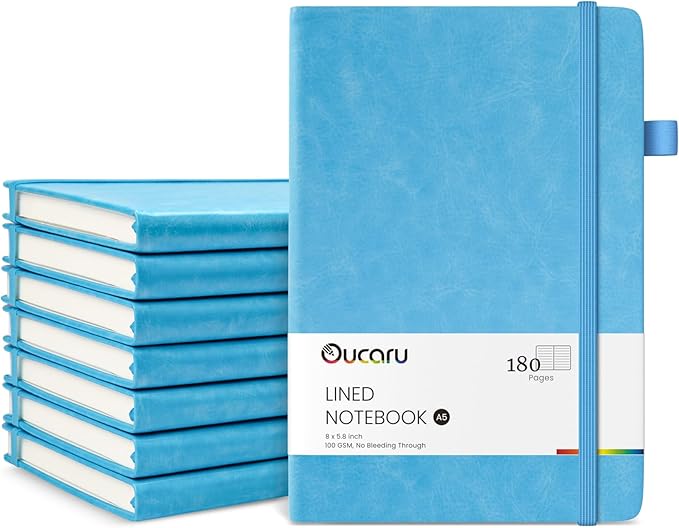 Oucaru Lined Journal Notebook, 8 Pack, 180 Pages, A5 Journals by Oucaru