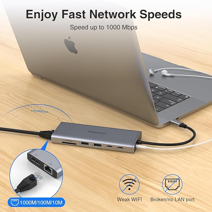 USB C Hub USB-C Docking Station Dual Monitor 14 in 1 Triple Display Multiport Adapter with 2 HDMI+DP+7 USB Type C/A Ports+Ethernet+Audio, USBC Dongle for Dell/HP/Lenovo ThinkPad/Surface(Grey)-DeskLoop Office