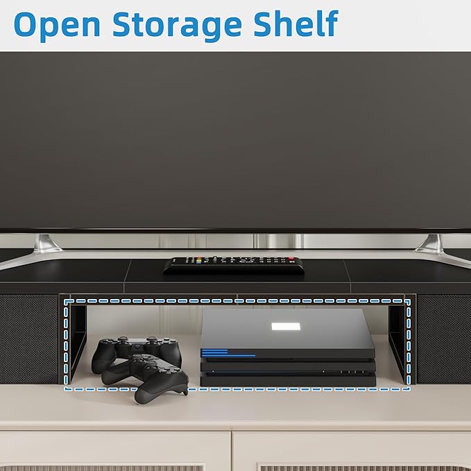 45" Large TV Riser with Fabric Drawers for 32-60 inch TV, TV Stand Riser with Steel Legs, Tabletop TV Riser Shelf, Monitor Stand Riser for Home Office, Black-DeskLoop Office