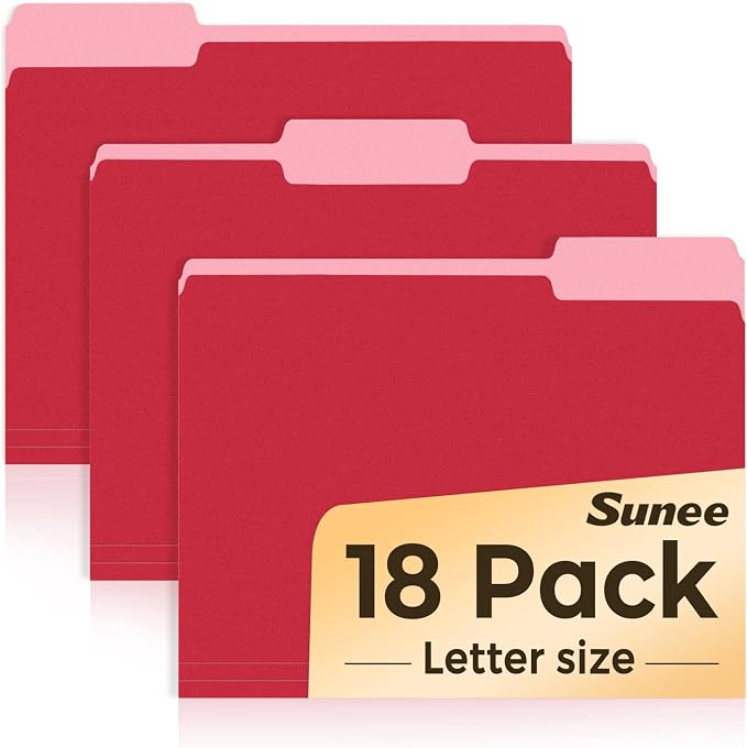 SUNEE File Folders, 18 Pack Manilla Folders 8.5 x 11, Colored File Folders Home by SUNEE