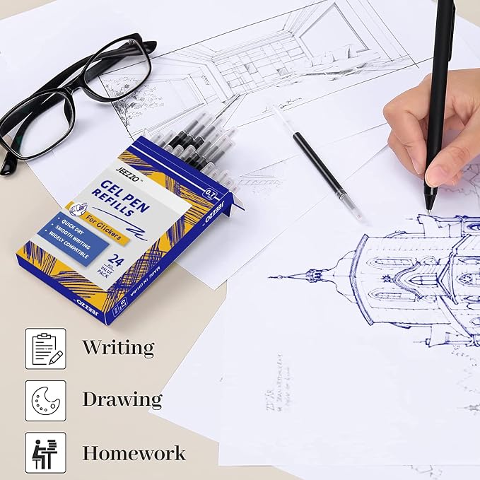 Gel Ink Refills for Retractable Click Pens, Medium Point Pen Refills Compatible - Image 3