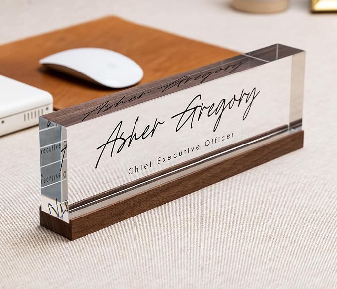 Personalized Acrylic Name Block w/Wooden Base - Image 2