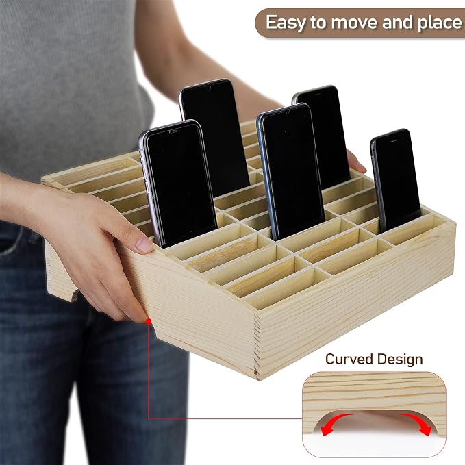 36-Grid Wooden Cell Phone Holder Desktop Organizer Storage Box - Image 6