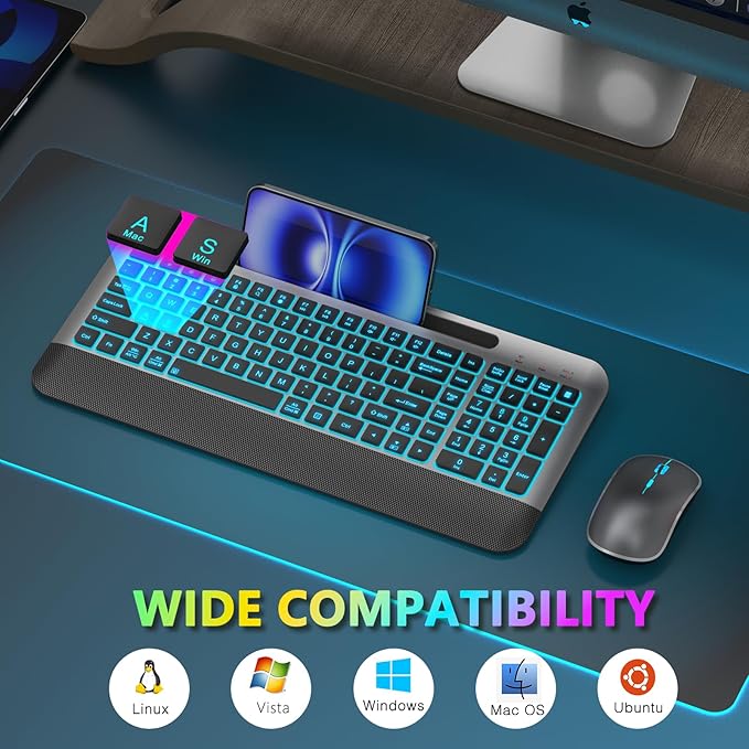 JOYACCESS Wireless Keyboard and Mouse Combo Backlit - Compact Quiet Keyboard with RGB Mouse, Rechargeable, Portable Cordless Keyboard Mouse Set for Mac, Windows, Laptop (Space Gray)-DeskLoop Office