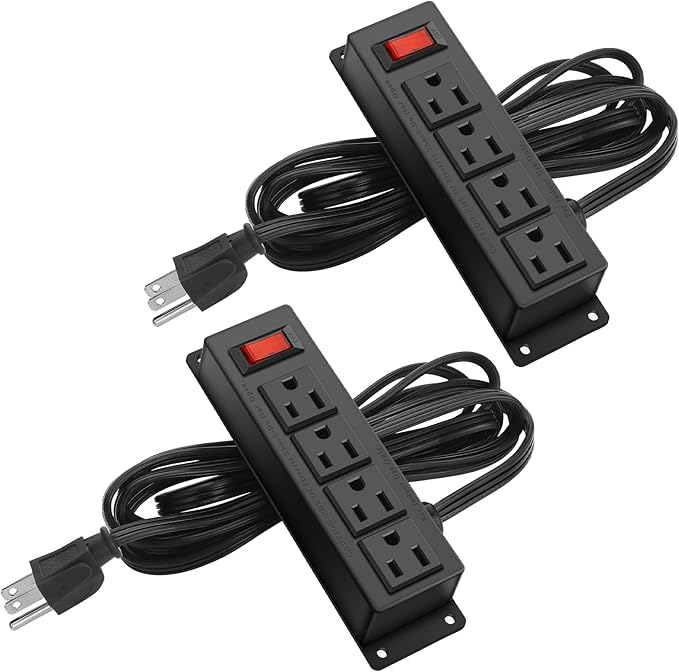 2Pack Wall Mount Power Outlet Strip, 4 Outlet Mountable Power Strip with Switch, Under Desk Power Strip Connect with 6ft Cord Mount Under Desk, Workbench, Nightstand, Dresser, Table.(Black)-DeskLoop Office