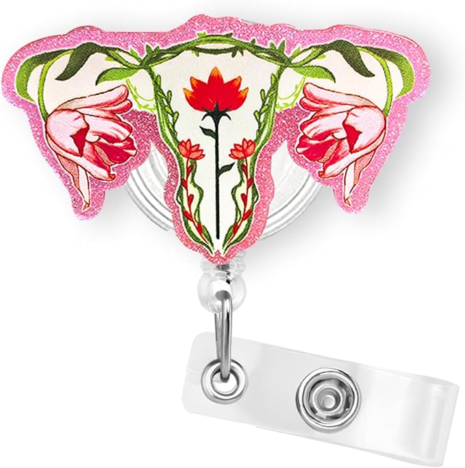 Cute Floral Uterus Badge Reel Retractable by Bydevia