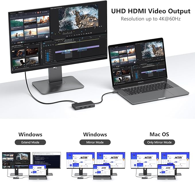 ABIWAZY USB C Docking Station Dual Monitor for HP Dell Lenovo Thinkpad Surface, 8 in 1 Computer Multiple Monitor Hub Adapter to Dual 4K HDMI,DisplayPort,VGA, 00W PD,3 USB for Windows Laptops(Black)-DeskLoop Office