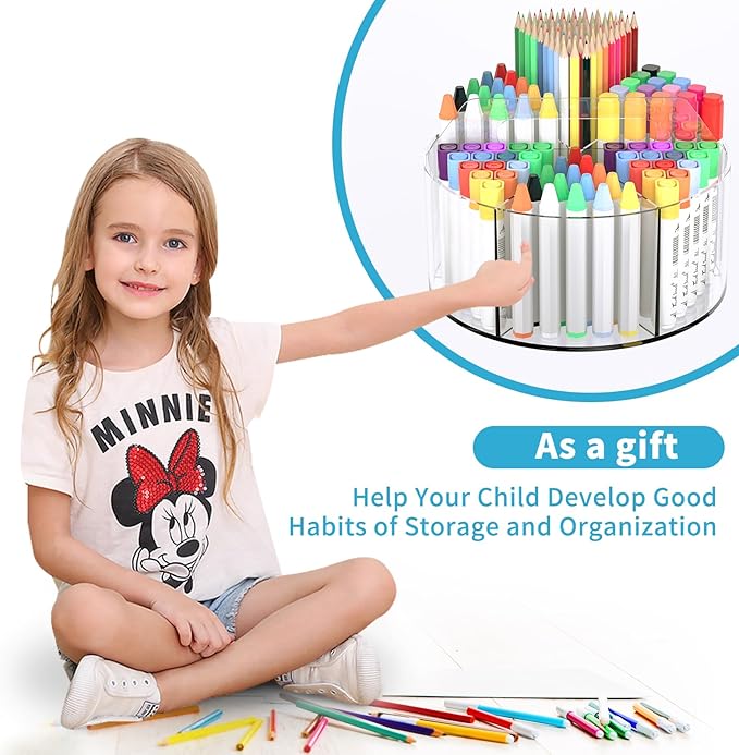 Acrylic Pen Holder for Desks, Acrylic Desk Organizer Clear, 360 Degree Pencil Holder for Desk Kids, Rotating Desk Organizer Rotating Pen Holder for Desk, Art Supply Storage Organizer 6 Compartments-DeskLoop Office