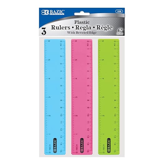 BAZIC Products 6 in Clear Plastic Ruler, Inch & Metric, 3 Pack, 288-Case | by BAZICProducts
