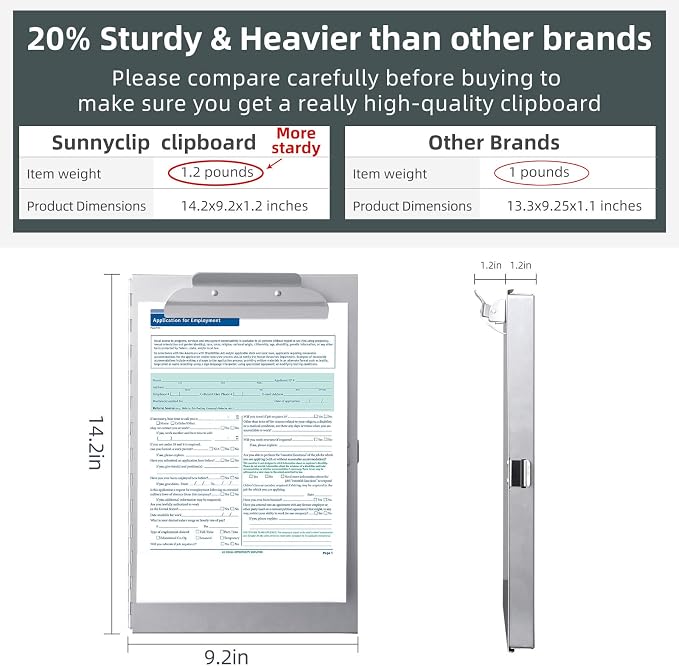 Sunnyclip Metal Clipboard with Storage, Letter Size Form Holder, Side Opening - Image 3