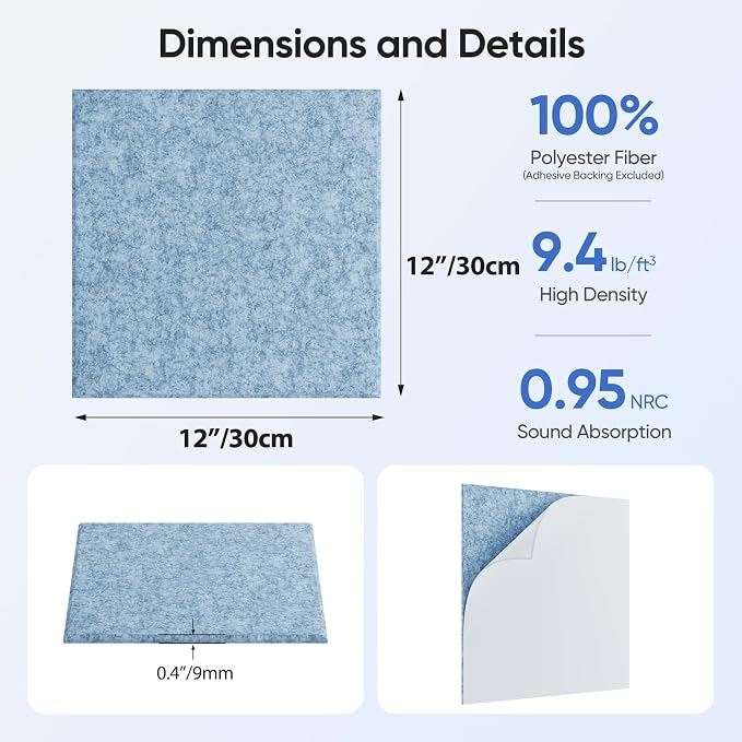 UNECHO 12 Pack 12" X 12" X 0.4" Acoustic Panels - Image 3
