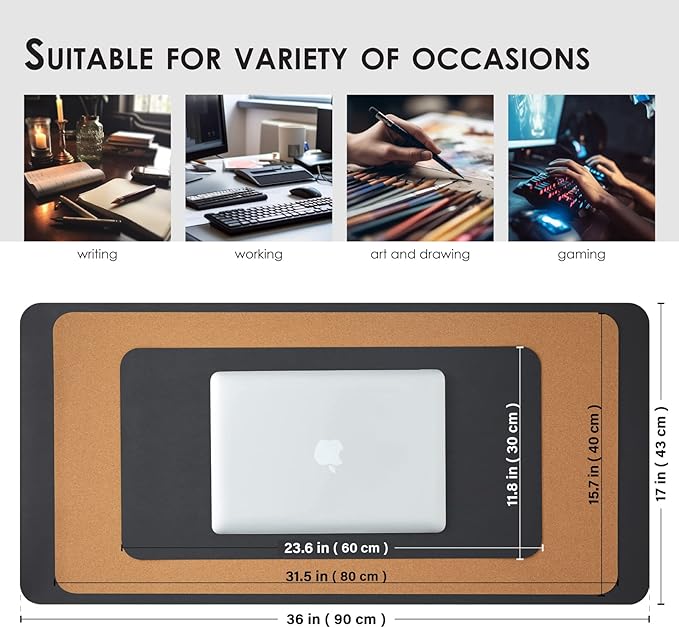 Compact Cork Desk Mat - Small Dual-Sided Desk Pad for Office and Home - Desk Organization and Accessories - Ideal for Large Mouse Pad and Small Desk Mats on Top of Desks(Black,23.6"x 11.8")-DeskLoop Office