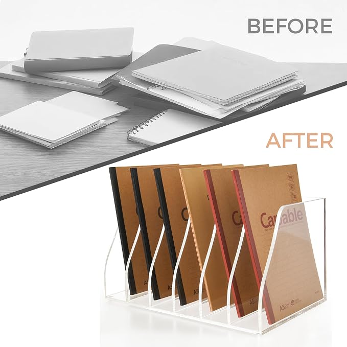 Acrylic Magazine File Holder, 6 Vertical Compartments Desk Document Sorter - Image 8