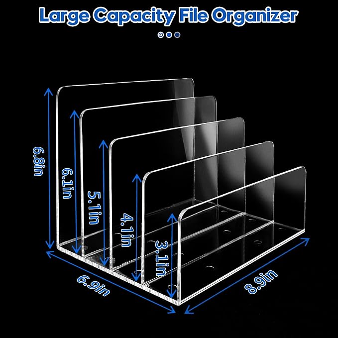4 Section Acrylic File Organizer, Sturdy File Folder Holder Sorter, Office - Image 4