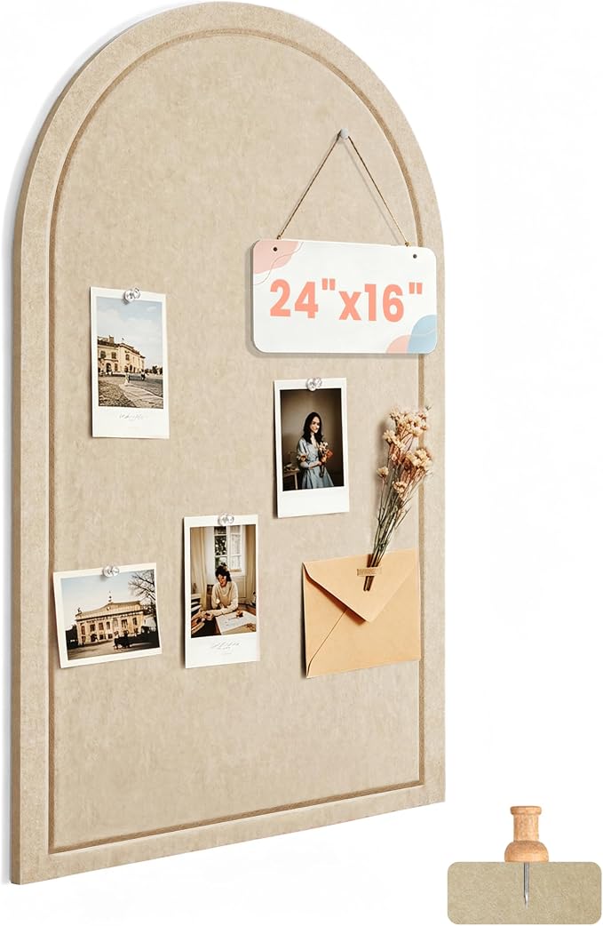 Large Arched Felt Bulletin Board 24"x16", 1/2" Thick Foldable Pin Board by AkuDecor