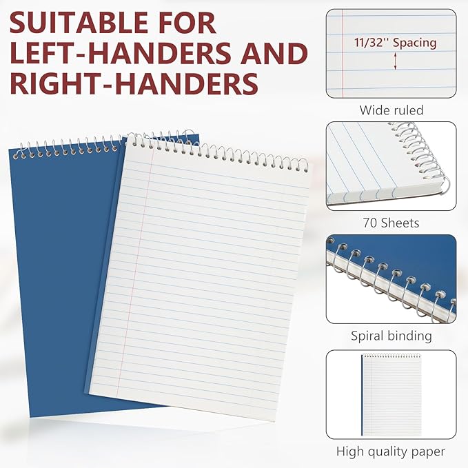 6 Pack 8.5 x 11'' Top Bound Office Steno Book Wide Ruled Double Sided Spiral Notebooks Reliable White Paper 70 Sheets/Pad Pastel Colors Covers for Writing School Notes(Vintage Color)-DeskLoop Office