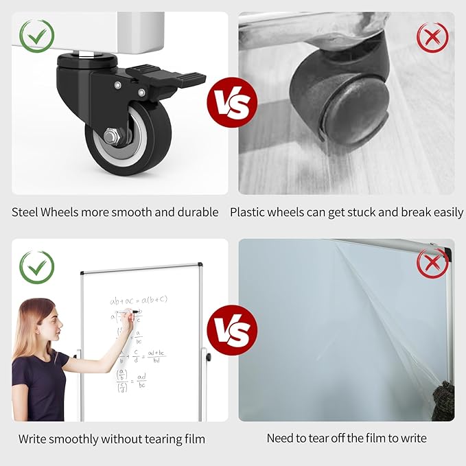 40x28 Inches Mobile Whiteboard, Double Sided Magnetic Dry Erase Board Height Adjustable Whiteboard with Stand for Home Office Classroom-DeskLoop Office