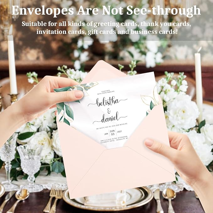 200 Pack A7 Envelopes, Blush Pink Greeting Card Envelopes Self Seal, 5.24 x - Image 5