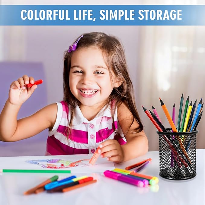 2 Pack Black Pencil Cup - Wire Mesh Pen Cup Holder for Desk, Office Pen Organizer With Sleek Design-DeskLoop Office