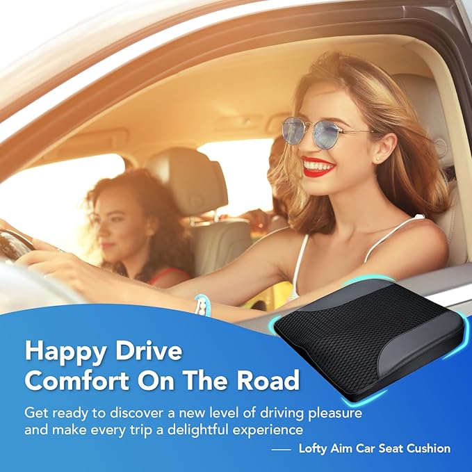 Car Seat Cushion, Comfortable Memory Foam Seat Pillow for Driving, Sciatica-Back Pain Relief, Cushion for Car-Truck, Office, Wheelchair - Black-DeskLoop Office