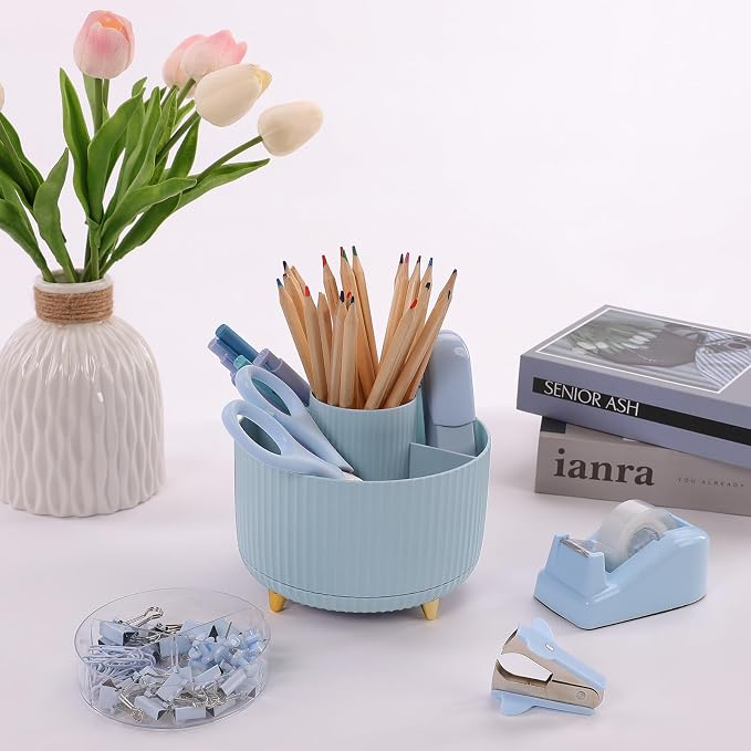 SKYDUE Desk Organizers and Accessories 10Pcs, 360-Degree Rotating Pen Holder - Image 8