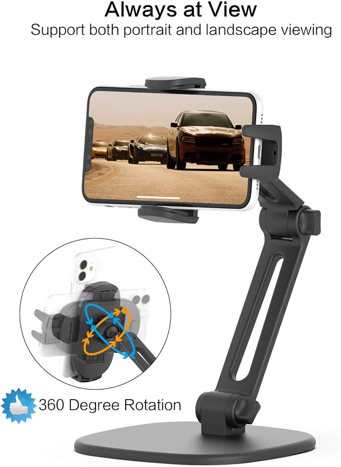 APPS2Car Phone Stand for Desk Adjustable Height 360 Degree Rotation Heavy Base - Image 8
