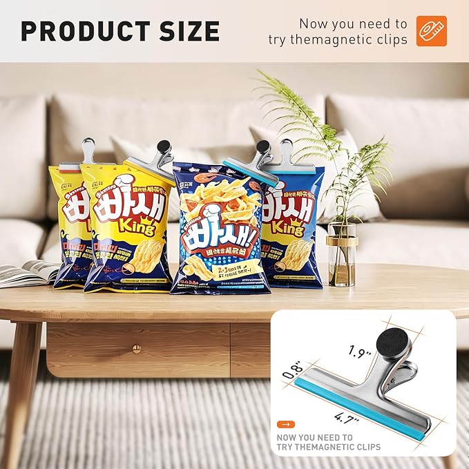 HOUSE AGAIN Large Chip Clips Bag Clips, 6 Pack Strong Magnetic Bag Clip - Image 8