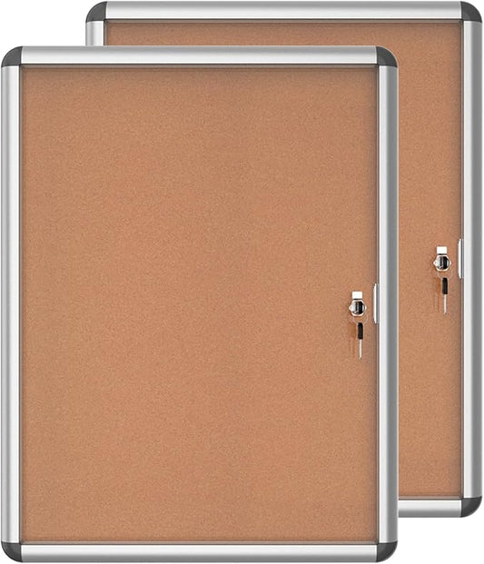 2 Pack 26"x20" Enclosed Bulletin Board, Lockable Weather-Resistant Aluminum Cork Noticeboard for School & Office, Silver Frame w/Cork-DeskLoop Office