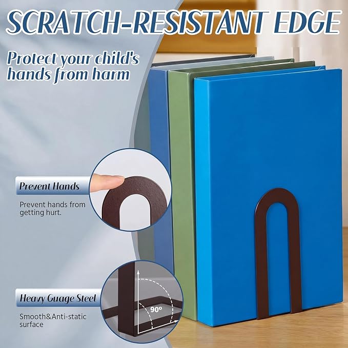 Chunful 6 Pcs Bronze Book Ends for Shelves Modern Metal Decorative Small - Image 4