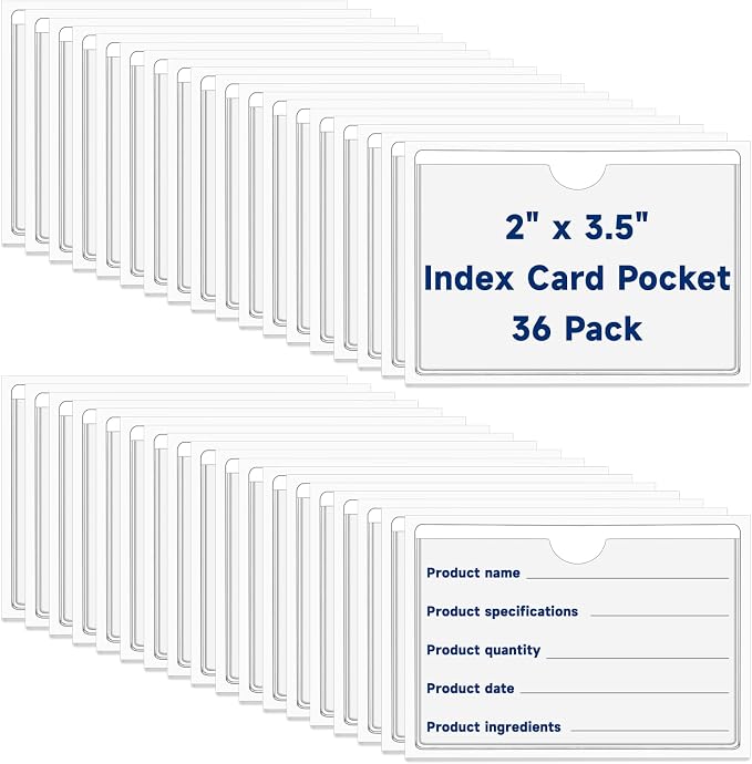 Mauproy 36Pcs Adhesive 2" x 3.5" Index Card Pockets, Plastic Pocket Sleeves by Mauproy